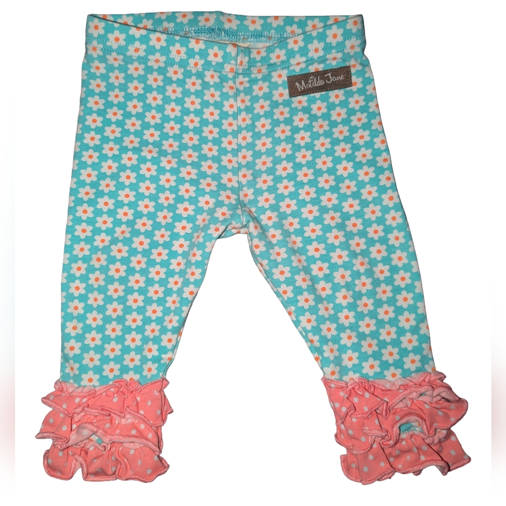 ✨5/$25 Matilda Jane On The Map 2017 Blue Floral Leggings 3-6 M